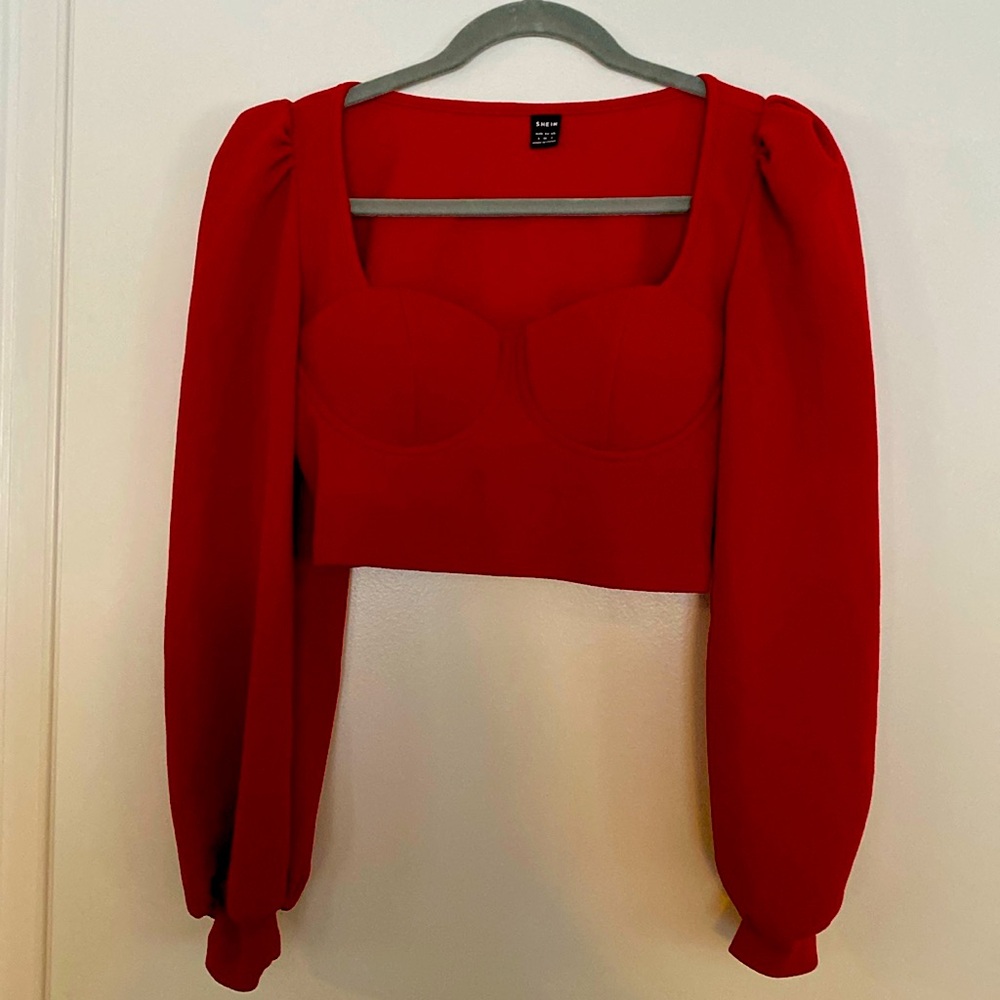 Red long sleeve crop top